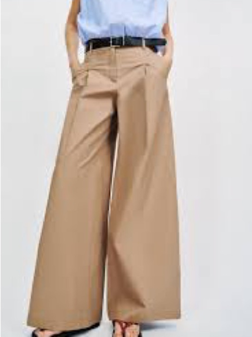 Zara NWT High-Waisted Wide-Leg Belted Khaki Chino Trousers Size XS